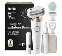 Braun Silk Epil 9 Flex SkinSpa Epilatore Elettrico Donna Testina Flessibile 360°, Epilazione Semplice, Rasoio Elettrico Donna, Pelle Liscia, Wet&Dry, Con Epilatore Viso FaceSpa E Mini Depilatore Viso
