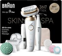 Braun Silk - épil 9 Flex SkinSpa Set All-in-One epilatore donna per una depilazione di lunga durata, Ladyshaver, Facespa epilatore viso oro bianco