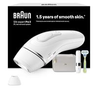Braun Silk-expert Pro 3 Epilatore LUCE PULSATA, Alternativa al laser, Ideale per Zone Sensibili, Viso, Bikini e Ascelle, MicroHair Remover, 2 Testine, 1 Rasoio, Idea Regalo, PL3139 Bianco/Argento