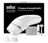 Braun Silk·expert Pro 3 Epilatore LUCE PULSATA, Epilazione a Casa, Alternativa All’Epilazione laser, Con Custodia, Rasoio Venus, 2 Testine, Idea Regalo, Bianco/Oro, PL3136