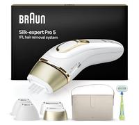 Braun Silk·expert Pro 5 Epilatore Luce Pulsata, Epilazione A Casa, Alternativa All’Epilazione Laser, Con Custodia, Rasoio Donna Venus, 4 Testine, Idea Regalo, Bianco/Oro, PL5342