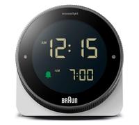 Braun Sveglia digitale funzione snooze, display LCD negativo, ghiera girevole per l'impostazione rapida dell'ora, sveglia sonora Crescendo in bianco, modello BC24W.