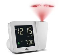 Braun Sveglia digitale proiezione radiocontrollata per fuso orario dell'Europa centrale (DCF), 4 opzioni di retroilluminazione, display LCD negativo, impostazione rapida, bianco, modello BC15W-DCF