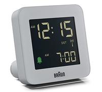 Braun Sveglia digitale radiocontrollata per fuso orario dell'Europa centrale (DCF) con snooze, display LCD, impostazione rapida, allarme acustico in crescendo, grigio, modello BC09G-DCF.