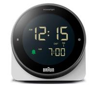 Braun Sveglia Digitale Radiocontrollata per Fuso Orario dell'Europa Centrale (DCF), Display LCD Invertito, Lunetta Girevole per Impostazione Rapida dell'Ora, Colore Bianco, Modello BC24W-DCF