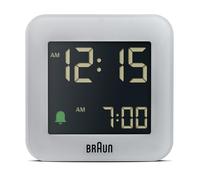 Braun Sveglia digitale viaggio con snooze, dimensioni compatte, display LCD in negativo, impostazione veloce, allarme sonoro in crescendo, grigio, modello BC08G.