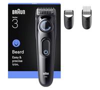 Braun Trimmer per barba Series 3, + 3 strumenti per lo styling, lama estremamente affilata, tempo di funzionamento di 50 minuti, 40 impostazioni di lunghezza, BT3520, nero/blu