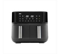 Braun TwinCook 3 TD3030IBK, Friggitrice ad Aria a Doppio Cassetto, Display Digitale a LED, Capacità Totale 8L, Cottura Separata, Temperatura 80-200°, Funzione Sync, 8 Programmi, 2850W, Nero