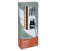 Brause 146B - Kit scrittura che include 3 pennini (Ecolière, Sténo e Rose), un portapennino in legno, un pennello, un flacone di inchiostro nero e istruzioni d'uso