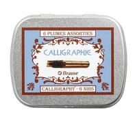 Brause 21000B - Una scatola da 6 pennini di metallo Bandzug per la calligrafia (2 pennini x 0,7mm + 2 mm + 3 mm)