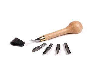 Brause 891B - Kit di apprendimento della linoleografia che comprende un manico in legno, 5 sgorbie e un estrattore