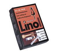 Brause 892B - Confezione di apprendimento della linoleografia che include un manico in legno, 5 sgorbie, un tubetto di inchiostro, una tavolozza, una lastra di linoleum A6, un estrattore e un rullo