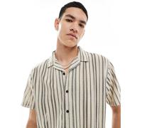 Brave Soul - Camicia a maniche corte écru a righe nere-Bianco S