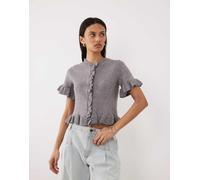 Brave Soul - Cardigan a maniche corte grigio con volant sul fondo L