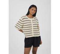 Brave Soul - Cardigan a maniche corte stile pescatore in maglia écru a righe-Bianco 36