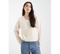 Brave Soul - Cardigan color pietra con scollo a V e ricami floreali-Neutro XS