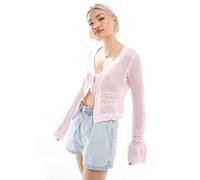 Brave Soul - Cardigan in maglia rosa con maniche svasate e scollo a V M