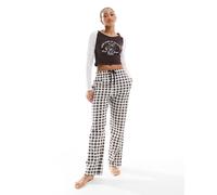 Brave Soul - Completo da casa écru e marrone con pantaloni a fondo ampio a quadri e T-shirt taglio corto a maniche lunghe-Bianco S