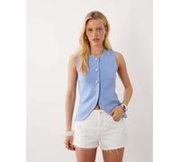 Brave Soul - Gilet in maglia compatta blu con bottoni a contrasto L