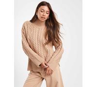 Brave Soul - Maglione accollato in maglia a trecce spessa color cammello-Neutro M