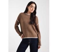 Brave Soul - Maglione girocollo color moka con cuciture a contrasto-Marrone S