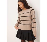 Brave Soul - Maglione girocollo color visone a righe nere-Neutro M