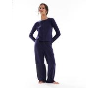 Brave Soul - Pigiama blu navy a maniche lunghe traforato con bottoni M