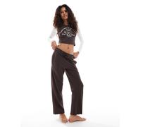 Brave Soul - Pigiama con maglietta corta a maniche lunghe e pantaloni a quadri color écru e blu navy-Bianco S