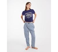 Brave Soul - Pigiama in cotone blu navy con t-shirt con stampa grafica Cacio e Pepe e pantaloni a quadri XL