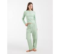Brave Soul - Pigiama in cotone verde salvia con t-shirt serafino a maniche lunghe e pantaloni a quadretti XS