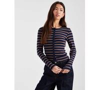 Brave Soul - Top a maniche lunghe blu navy e color talpa a righe a coste con bottoni S