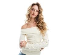 Brave Soul - Top a maniche lunghe in maglina color panna con spalle scoperte-Bianco XS