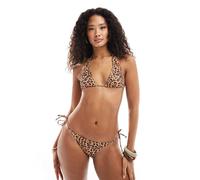 Brave Soul - Top bikini allacciato al collo con stampa leopardata-Marrone S