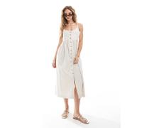 Brave Soul - Vestito midi a righe color pietra con bottoni e spalline sottili-Neutro 40