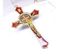 BRAVECOW Crocifisso vintage da parete, in legno e metallo, crocifisso con Gesù Santo religioso intagliato Cristo (rosso)