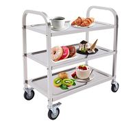 BraveeFly Carrello da cucina a 3 bordi, in acciaio inox, carrello da servizio, carrello da laboratorio, carrello per il trasporto (75 x 40 x 83,5 cm)
