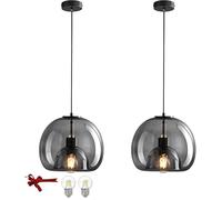 Bravsekai 2 Lampade Sospese in Vetro Fumo per Isola da Cucina, con Lampadine Extra e Cordone Regolabile 1.5m, Impianti di Luce Moderni per Cucina, Sala da Pranzo, Salotto
