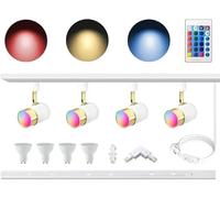 Bravsekai Kit bianco di Illuminazione a Binario GU10 RGB, con 4 Lampadine a Cambio Colore, Rotaia H 1m e Telecomando IR, Faretto a Soffitto Design Moderno ed Elegante