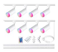 Bravsekai Kit Illuminazione a Binario GU10 RGB con 8 Faretti a Colori，2 Rotaie Tipo H 1.5M，Telecomando IR Multicolore (8 Pezzi, Bianco)