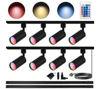 Bravsekai Kit Illuminazione a Binario GU10 RGB con 8 Faretti a Colori，2 Rotaie Tipo H 1.5M，Telecomando IR Multicolore (8 Pezzi, Nero)