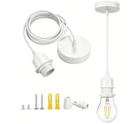Bravsekai Kit Lampada a Sospensione Industriale Bianca, Portalampada E27 con Cavo Regolabile, Lampada da Soffitto Stile Vintage Retrò per Isola Cucina, Corridoio e Sala da Pranzo