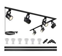 Bravsekai Lampada da soffitto con 6 teste GU10 girevoli, kit di illuminazione su binario, 2 x 1 m, 6000 K, per cucina, soggiorno, sala da pranzo