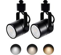 Bravsekai Luci LED a Binario Dimmerabili, 2PCS 3CCT Tipo H Testa Proiettore 10W GU10 Regolabile 3000K/4000K/6000K Faretti Soffitto Sostituzione Lampadina GU10, Nero