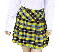 BRAW CLANS TARTANS Gonna da donna, kilt mini, tartan scozzese tradizionale a quadri - Bretelle regolabili - Taglie UK: 6 a 26 - Black Watch, Royal Stewart & altro, Giallo, 44-46