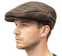 BRAW CLANS TARTANS Harris Tweed 100% lana da uomo Premium County Caps Made in the UK - Cappello invernale da uomo - Matrimonio - Fodera in raso
