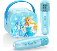 Braxel Microfono Karaoke per Bambini 3-12 Anni con 2 Microfoni, Bluetooth, Luci LED, Effetti Vocale - Giocattolo Musicale, Regalo Natale Ideale per Bambini (Tema Castello Frozen, Azzurro)