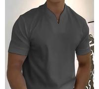 Braylen Stylish T-Shirt, Lininco Mens Shirts, Mens Muscle Slim T Shirt V-Neck Longline Henley Shirt High (Dark Gray,L)