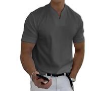 Braylen Stylish T-Shirt, Mens Muscle Slim T Shirt V-Neck Longline Henley Shirt High, for Everyday,Showing off Your Charm (Dark Gray,S)