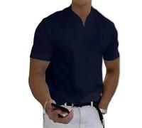 Braylen Stylish T-Shirt, Mens Muscle Slim T Shirt V-Neck Longline Henley Shirt High, for Everyday,Showing off Your Charm (Navy Blue,4XL)
