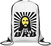 BRB Be Right Back Funny Jesus Graphic Gym Sack Casual Drawstring Bag Bianco